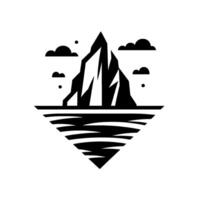 Geometric Black and White Illustration of an Iceberg Reflecting in a DiamondShaped Sea, with Clouds. vector