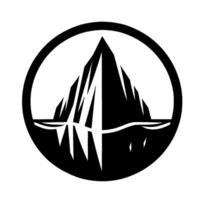 Black and white mountain , symmetrical of a stylized mountain range and its reflection within a circular frame. vector