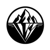 Bold Black and White Geometric Mountain and Reflection within a Circular Frame, Evoking a Sense of Majesty and Simplicity. vector