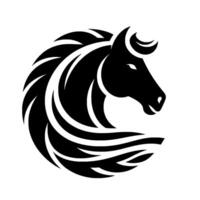 Black and White Horse Head Silhouette in Circular Composition with Flowing Mane, Symbolic and Elegant . vector