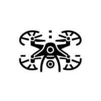A sleek black drone rendered in a minimalist style with a subtle drop shadow against a gradient grey background. vector