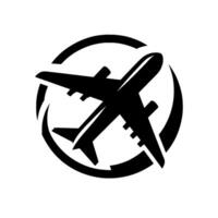 Silhouette of a jet airplane inside a circular frame, representing flight, travel, and global connectivity with a modern . vector
