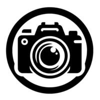 A Bold, Minimalist Black and White Camera Inside a Circular Frame, Ideal for Photography Branding or Logos. vector