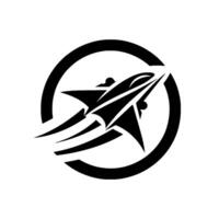 Stylized Black and White Rocketship Symbol within a Circle, Conveying Forward Movement and Futuristic Ambition. vector