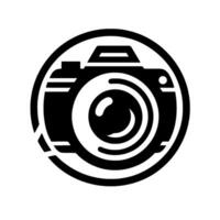Black and White Digital Camera within a Circular Frame, Minimalist Photography Symbol on White Backdrop. vector