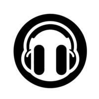 Bold Black and White Minimalist of Headphones Enclosed in a Circular Frame, Representing Music and Audio. vector