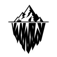 Simplified, stark black and white illustration showing an iceberg and a ship, emphasizing the unseen danger below the surface. vector