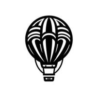 Black and white of a stylized hot air balloon, depicting a simplistic geometric in a minimalist style. vector