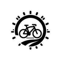 Black White Cyclist Within a SunShaped Crest with a RoadLike Curve Emphasizing Nature and Movement. vector