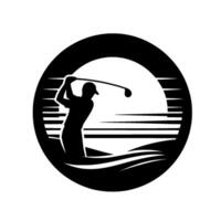 Silhouette of a Golfer Swinging a Club in a Circle, with a Sunset and Water Waves. vector
