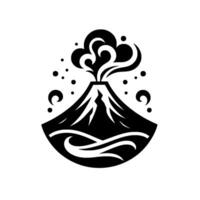 Stylized Monochrome Volcano Erupting with CloudLike Smoke, Surrounded by Dots and Decorative Crescent Shapes, Abstract . vector