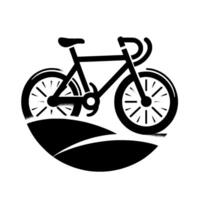 Minimalist black silhouette of a road bicycle with curved handlebars riding over a stylized, curved terrain on a white background. vector