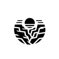 Abstract Black and White of a Cracked Earth Circle with a Sunset and Parallel Lines. vector