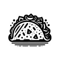 Intricate black and white illustration of a stylized taco with decorative fillings and details, on a clean white background. vector