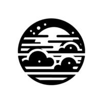 Stylized Minimalist Circular with Clouds, Stars, and Sun, Representing Serenity and Calm. vector