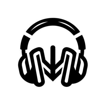 Abstract black and white headphone , minimal, bold, centered, with stylized modern shapes and negative space. vector