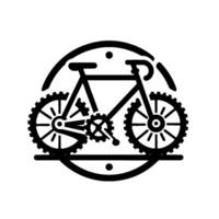 Stylized Black Bicycle with Bold Outline Inside Circular Frame on White Background, Featuring Gears Tires. vector