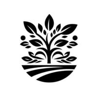 Stylized Monochrome Illustration of a Tree with Rounded Base and Leaves with Simplified Detailing, Symbolic of Growth. vector