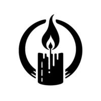 Symbolic Black White Candle within a Circle, Representing Light, Hope, and Remembrance in Minimalist . vector