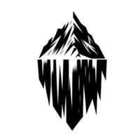 Geometric Black and White Illustration of Mountain and Its Iceberg Reflection, Sharp, Angular, High Contrast vector