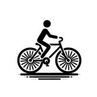 Minimalist Black and White of a Stick Figure Cyclist Riding a Bicycle, Representing Active Transportation. vector