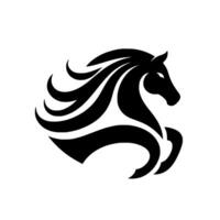 Sleek Black Silhouette of a Reared Horse Head with Flowing Mane, Elegant, Minimalist on White Background. vector