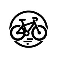 A stylized minimalist bicycle within a black circular frame, rendered in a bold, twodimensional, highcontrast style. vector