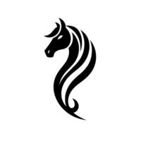 A Minimalist, Black Horse Head Emblem with a Flowing Mane Against a White Backdrop, Expressing Grace and Power. vector
