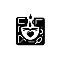Black and White Geometric Coffee , Featuring a HeartShaped Mug, Drops, and Spoon in a Square Frame. vector