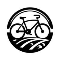 Black White Circular Depicting a Bicycle Above Field, Designed in a Clean and Modern, like Style. vector