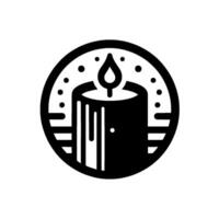 Symbolic Circular Illustration a thick candle with flame, within a dotted bordered circle, minimalist style. vector