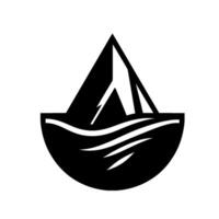Black and white minimalist of a mountain peak emerging from water, stylized and symbolic of nature and exploration. vector