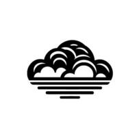 Stylized black and white cloud , with curved lines and a flat horizontal base representing horizon on white background. vector