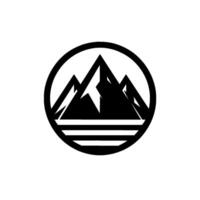 Minimalist Black and White Mountain Range Inside a Circle, Featuring Peaks, Snow, and Horizontal Lines. vector