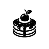 Minimalist Black and White Pancake Stack , Topped with Cherry and Dripping Syrup, on a Clean White Background. vector