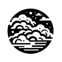 Abstract Black and White Circular Illustration of Clouds and Stars, Minimalist, , and Atmospheric. vector