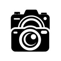 Minimalist Black and White Illustration of a Modern Digital Camera with Overlapping Lens Elements. vector