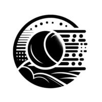 Abstract Black and White Circular featuring a Spherical Object and Geometric Elements, suggesting a stylized landscape. vector