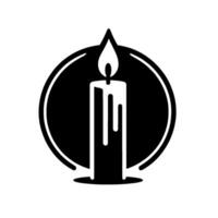 Minimalist Black and White of a Lit Candle within a Circle, Symbolic of Light and Warmth. vector