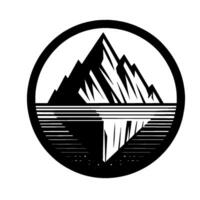 Minimalist Black and White Mountain Landscape within a Circle, Reflecting in a Lake, Clean and Geometric . vector