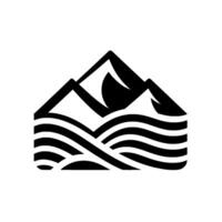 Minimalist Black and White of Mountain Peaks above Wavy Water, Representing a Harmonious Blend of Natures Elements. vector