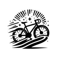 Dynamic Black and White Illustration of a Speedy Bicycle, Radiating Energy with Starburst and Speed Lines. vector