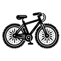 Monochrome Silhouette of a Mountain Bike Detailed depiction of a modern bicycle, focusing on its robust frame, rugged tires, and intricate wheel spokes against a stark white backdrop. vector