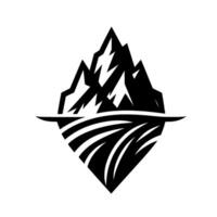 Bold Black and White Mountain and Field , Geometric Landscape with Sharp Peaks, Isolated . vector