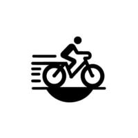 Minimalist Black Silhouette of a Cyclist Riding a Bicycle on a Curved Platform with Speed Lines, Isolated on White. vector