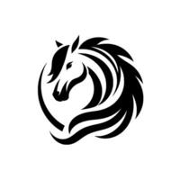 Elegant Black and White Horse Head A Minimalist of a Stallion within a Circular Frame, Symbolizing Strength and Grace. vector