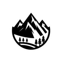 Black and White Minimalist Mountain and Forest Silhouette, Enclosed in a Curved Frame, Simple and Modern . vector