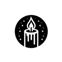 Black and White Candle Flame in a Circle with Drips and Dots, Minimalist for Spiritual and Festive Themes. vector