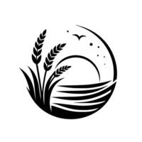 Minimalist Monochrome Circle Wheat field, sunset, stylized bird, and landscape elements form a natureinspired emblem. vector