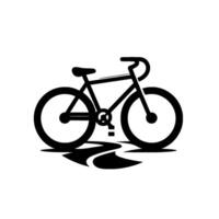 Minimalist black bicycle on a white background, with a winding road beneath, conveying motion and movement. vector